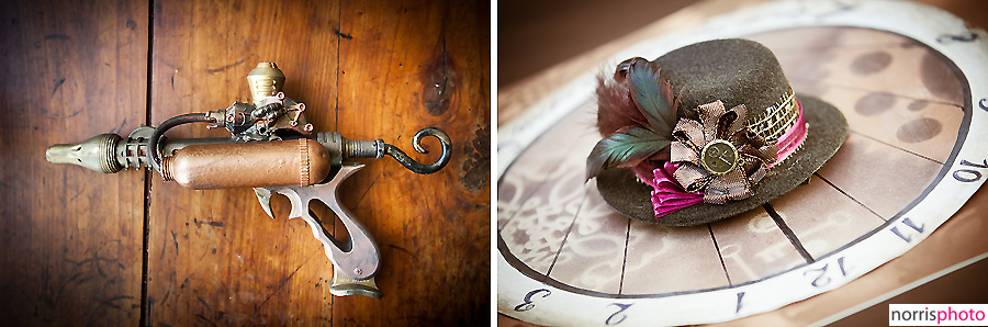 Steampunk wedding details hat gun